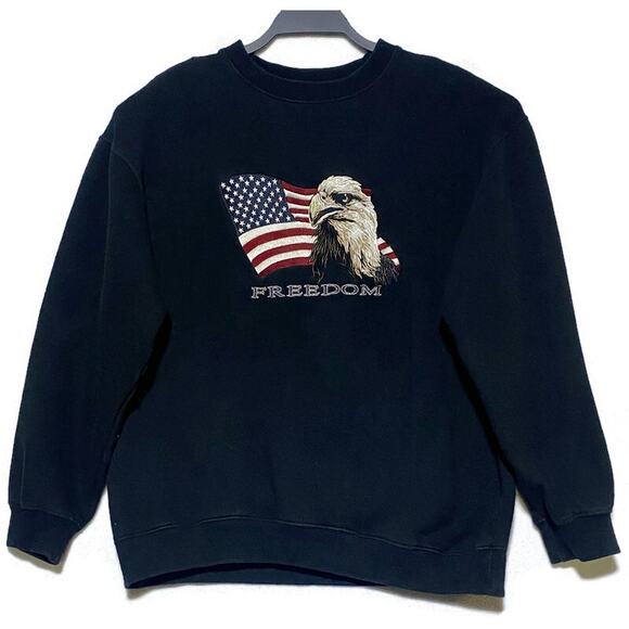 Croft and Barrow Pullover Sweat Shirt Small Embroidered American Eagle & Flag - Picture 1 of 7